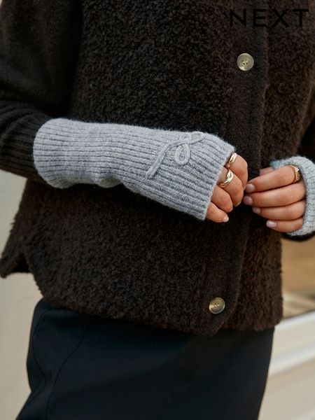 Bow Detail Grey Handwarmers Gloves (H14817) | €14