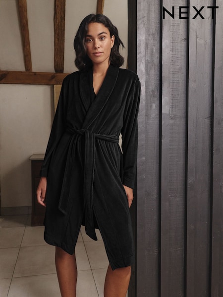 Black Cosy Cord Dressing Gown (H14872) | 117 QAR