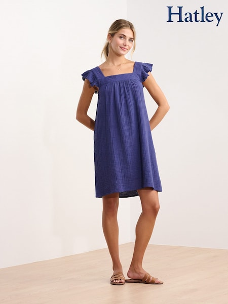 Hatley Blue Flutter Sleeve 100% Cotton Dress (H14876) | €77