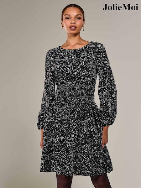 Jolie Moi Black Long Sleeve Ruched Waist Midi Dress (H14934) | ₪302