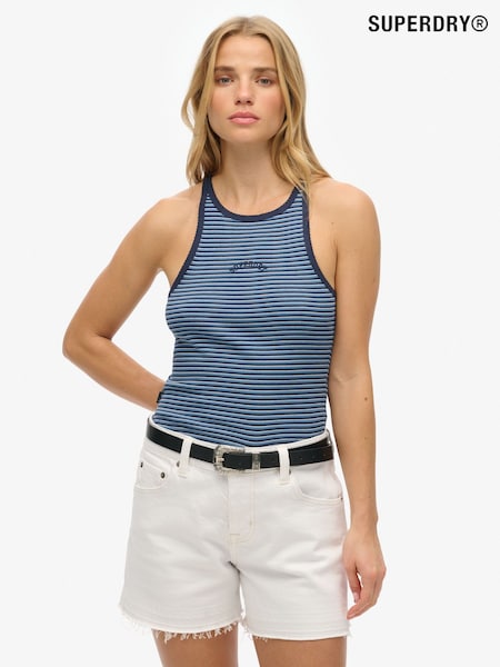 Superdry Blue Essential Logo Striped Racer 100% Cotton Vest Top (H14941) | 1,081 UAH