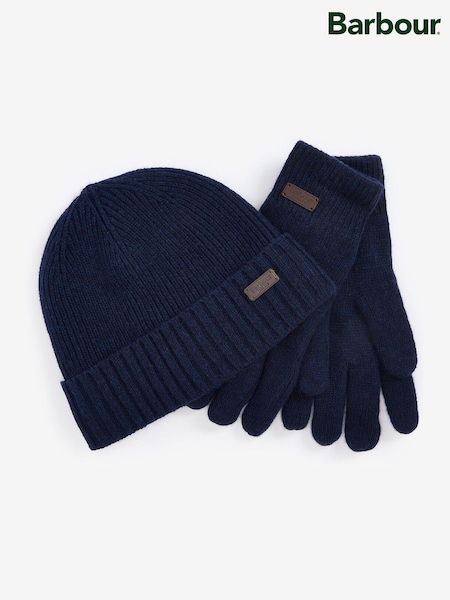 Barbour® Blue Carlton Beanie Hat & Gloves Gift Box Set (H15001) | €69