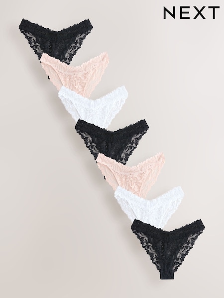 Black/White Tanga Ultimate Comfort Lace Knickers 7 Pack (H15078) | AED189