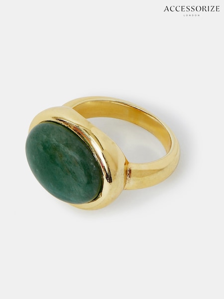 Accessorize Gold Tone 14ct Plated Cabachon Aventurine Ring (H15144) | €32