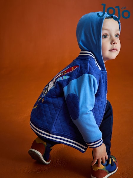 JoJo Maman Bébé Blue Appliqué Quilted Bomber Jacket (H15179) | AED163 - AED198