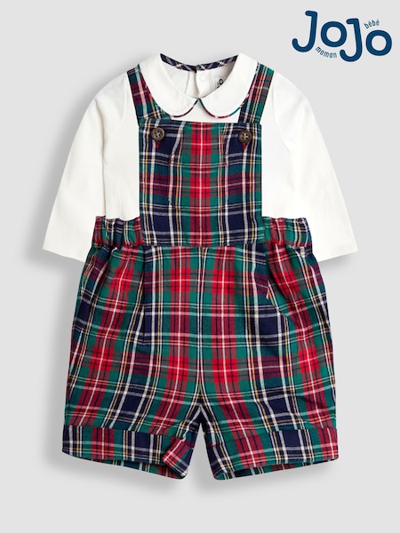 JoJo Maman Bébé Blue 2-Piece Tartan Dungarees & Body Set (H15191) | AED210 - AED221