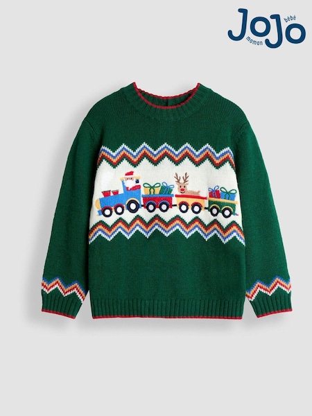 JoJo Maman Bébé Green Santa & Reindeer Christmas Jumper (H15194) | AED175 - AED210