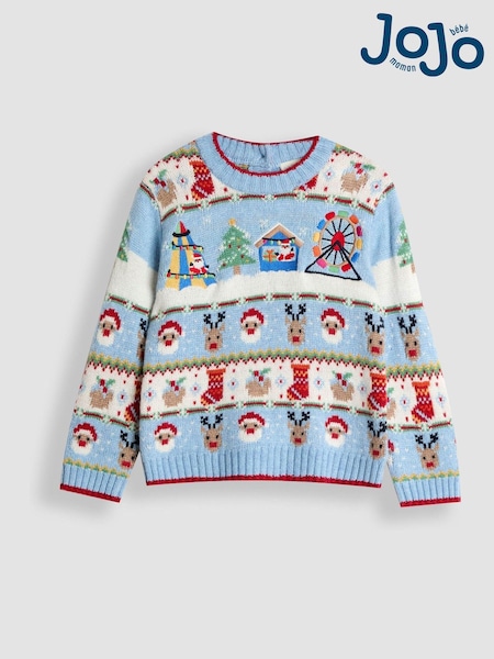 JoJo Maman Bébé Blue Fair Ground Christmas Fair Isle Jumper (H15211) | AED192 - AED227