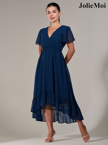Jolie Moi Dark Navy Petite Petite Long Sleeve Soft Silky Jersey Midi Dress (H15264) | ₪362