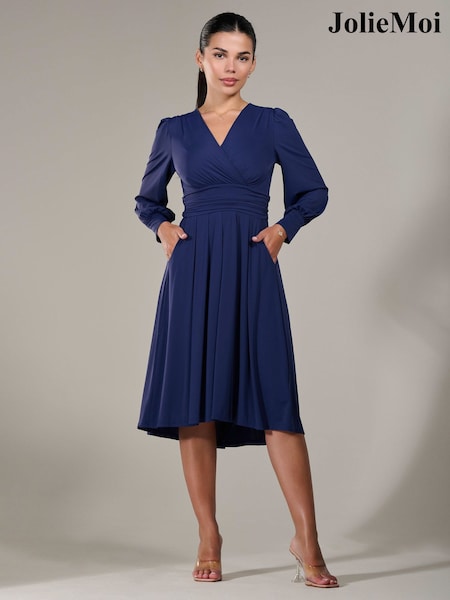 Sininen - Jolie Moi Petite Pitkä hiha Soft Silky Jersey Midi- Mekko (H15265) | €126