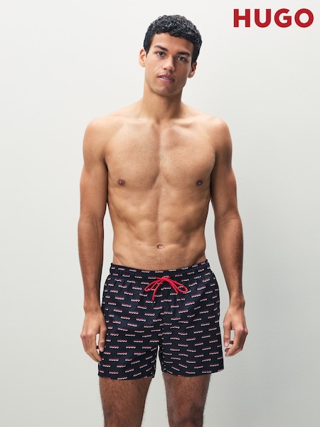 HUGO Black Logo Print Swim Shorts (H15359) | €87