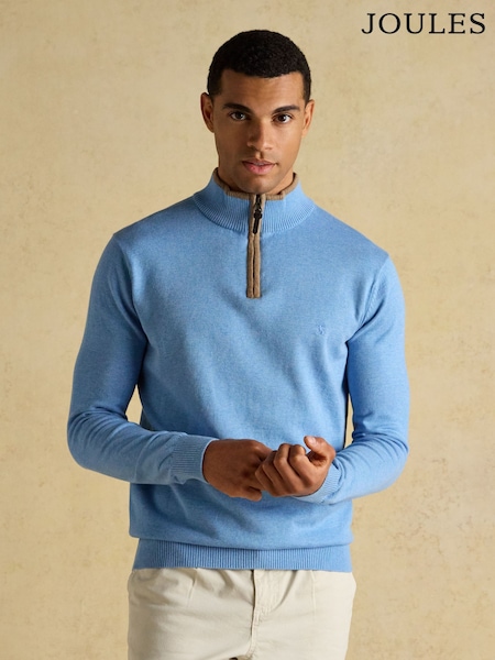 Joules Hillside Light Blue Quarter Zip Knitted Jumper (H15378) | R$ 490