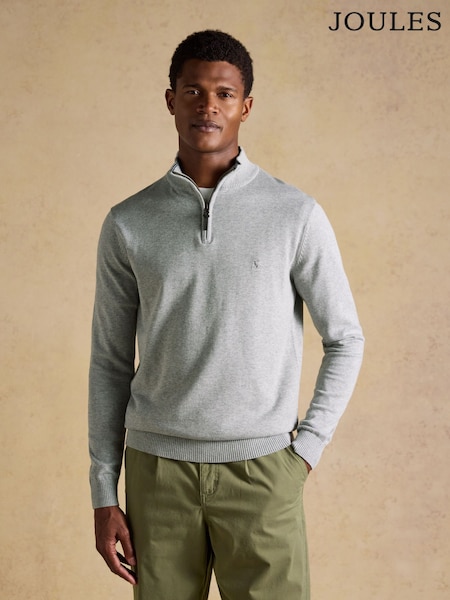 אפור - Joules Hillside Quarter Zip Knitted Jumper (H15382) | ‏249‏₪