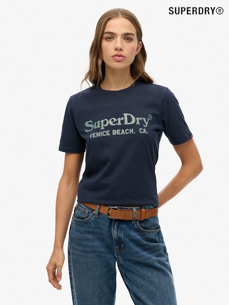 Superdry Blue Venue Metallic Relaxed 100% Cotton T-Shirt (H15483) | €37
