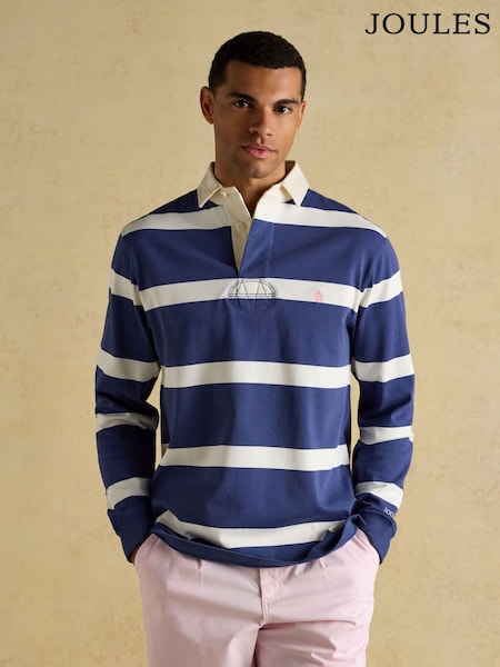 Joules Rugby Club Blue & Cream Stripe Long Sleeve Shirt (H15504) | OMR34