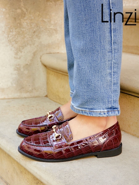 Vermelho - Linzi Maison Croc Effect Loafers With Buckle Detail (H15512) | R$ 375