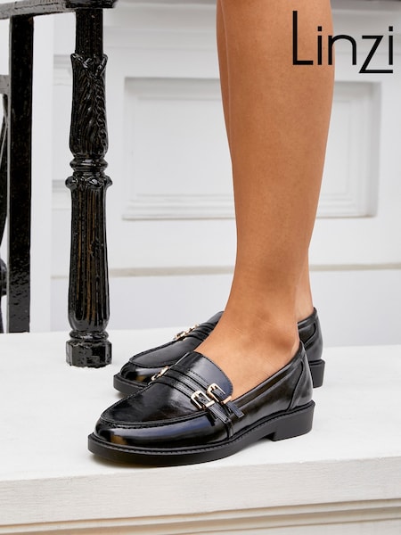 Linzi Black Portland Loafers With Double Buckle Detail (H15518) | €48