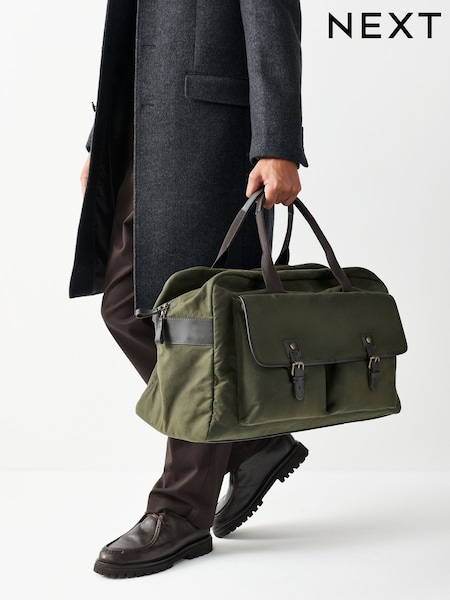 Khaki Green Wax Cotton Weekend Holdall Bag (H15567) | €113