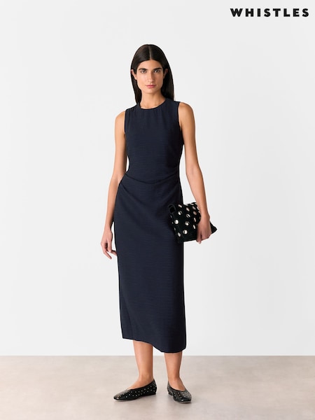 Whistles Blue Nora Textured Midi Dress (H15570) | R$ 1,375