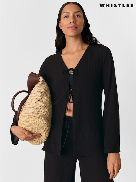 Whistles Black Beach Tie Front Blouses (H15580) | ₪347