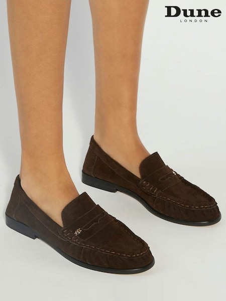 Dune London Brown Grisella Ruch Detail Penny Loafers (H15587) | €118