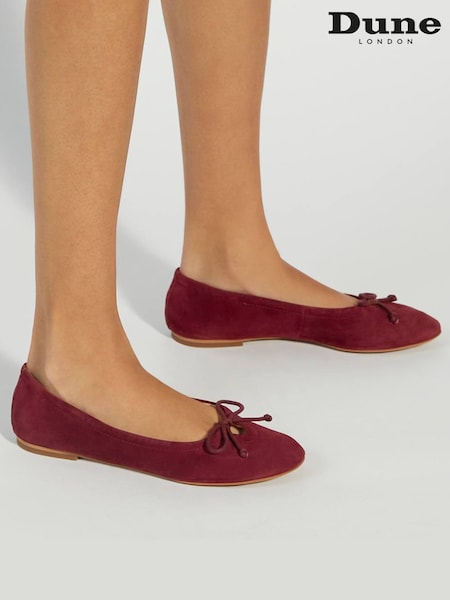 Dune London Red Hilife Bow Suede Ballet Flat Shoes (H15600) | €118