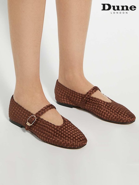 Dune London Brown Headline Mary Jane Woven Ballet Shoes (H15601) | €105