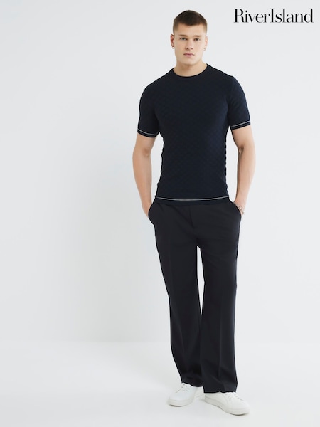 River Island Blue Checkerboard Muscle Fit T-Shirt (H15603) | €32