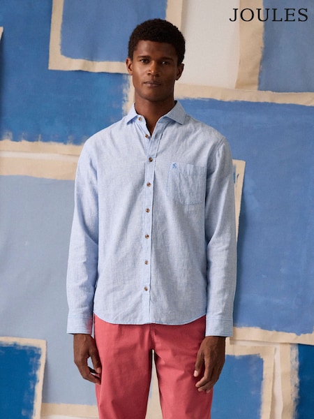 أزرق - Joules Linen Blend Long Sleeve Shirt (H15628) | ‏288 د.إ.‏
