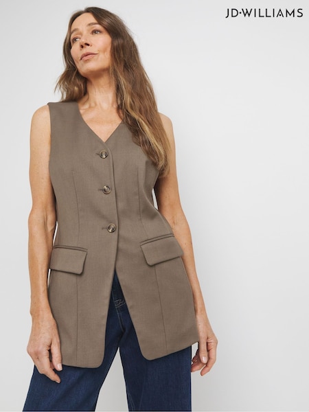 JD Williams Brown Longline Textured Waistcoat (H15643) | €57
