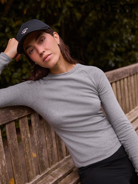 Grey Thermal Raglan Long Sleeve Crew Neck Top (H15659) | €17.50