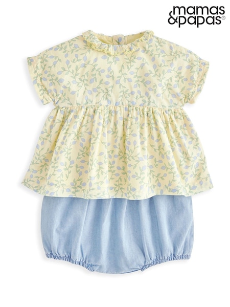 Mamas & Papas Yellow Climbing Buds Print 100% Cotton Blouse & Bloomer Set (H15736) | 223 LEI