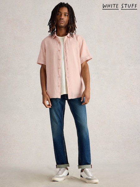 White Stuff Pink Keswick Short Sleeve 100% Linen Shirt (H15762) | €69