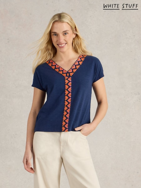 White Stuff Blue Neva Embroidered Top (H15782) | ₪281