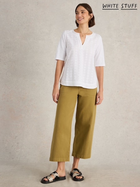 White Stuff White Weaver Notch Neck 100% Organic Cotton Top (H15784) | ₪281