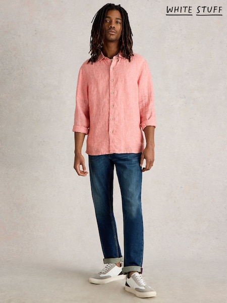 White Stuff Pink Keswick Long Sleeve 100% Linen Shirt (H15785) | €84