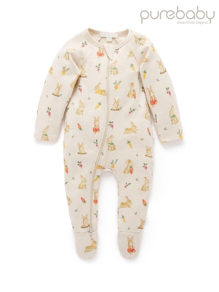 Purebaby Natural Bunny Zip 100% Cotton Sleepsuit (H15793) | €29