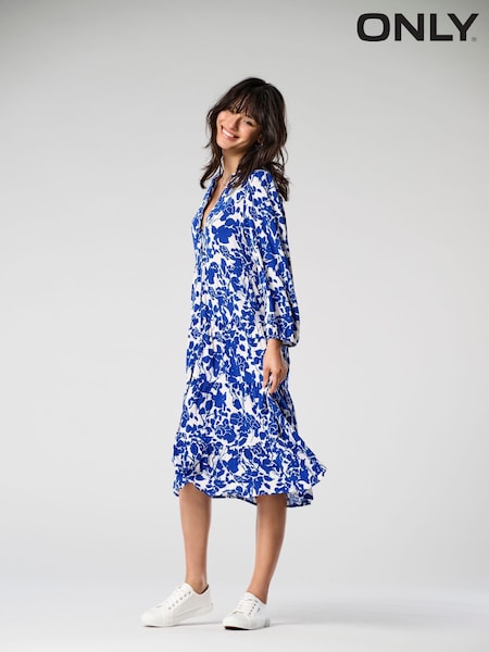 ONLY Blue Printed 3/4 Sleeve Midi Dress (H15799) | €50