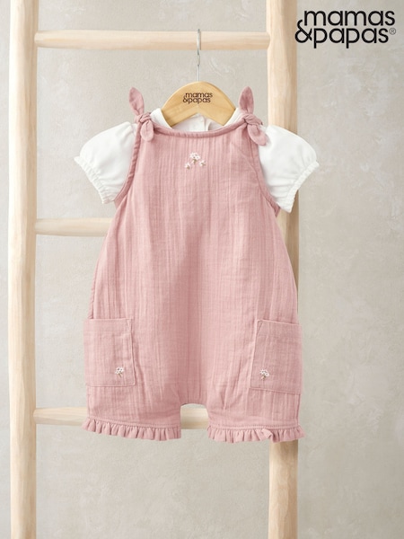 Mamas & Papas Pink Crinkle 100% Cotton Romper & Bodysuit Set (H15801) | 223 LEI