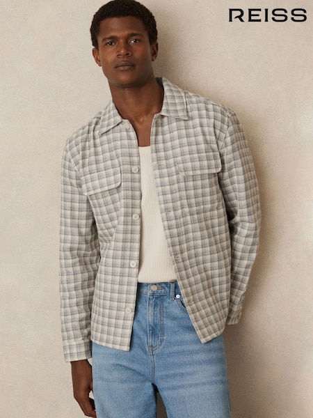 Reiss Light Grey Ribona Woven Check Twin-Pocket Overshirt (H15827) | €185