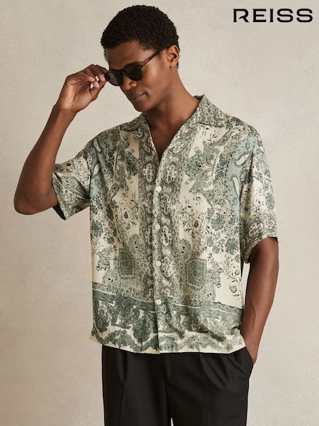 Reiss Green Samberg Paisley-Print Cuban-Collar Shirt (H15829) | €170
