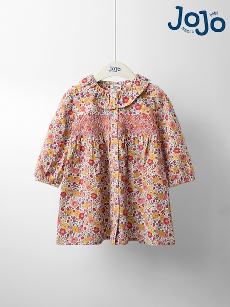 JoJo Maman Bébé Cream Floral Frill Collar Cord Button Through Dress (H15835) | R$ 315 - R$ 375