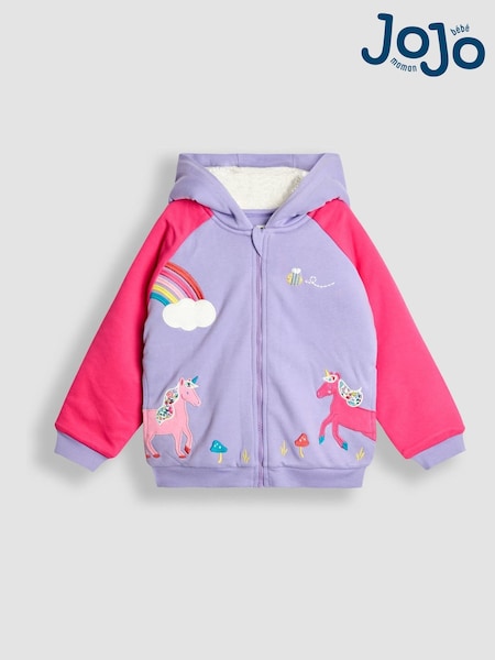 JoJo Maman Bébé Purple Unicorn & Rainbow Appliqué Cosy Hoodie (H15848) | €40 - €48