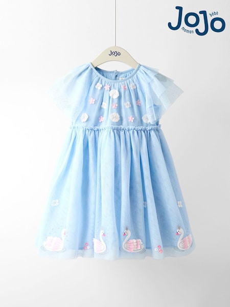 JoJo Maman Bébé Blue Swan Appliqué Tulle Party Dress (H15852) | R$ 355 - R$ 415