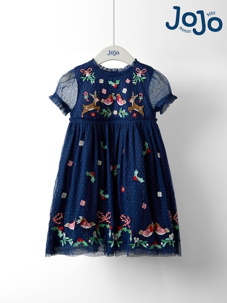 JoJo Maman Bébé Navy Blue Festive Friends Tulle Party Dress (H15853) | € 57 - € 67