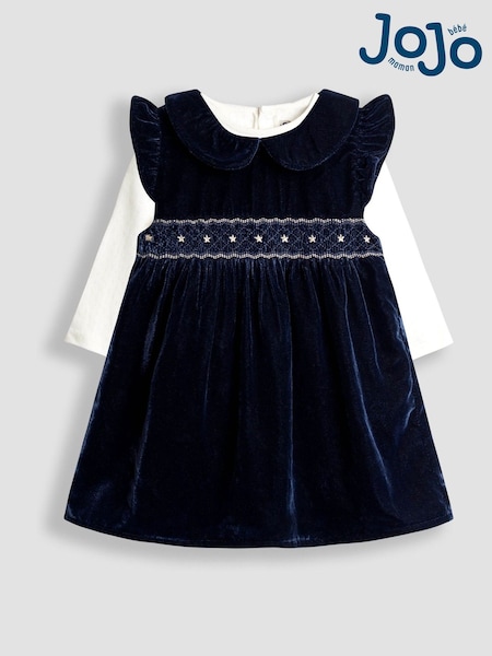 JoJo Maman Bébé Navy Blue Velvet Baby Dress & Body Set (H15858) | €48 - €51