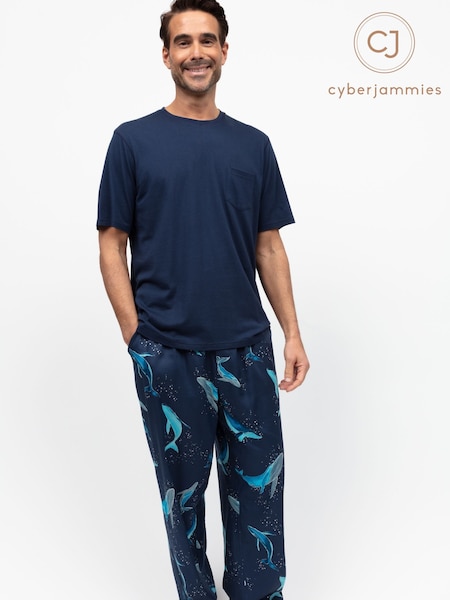 Cyberjammies Blue Mens Printed Pyjamas Bottoms and Solid Jersey T-Shirt (H15874) | AED268