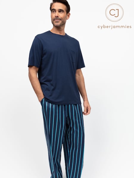 Cyberjammies Blue Mens Printed Pyjama Bottoms and Solid Jersey T-Shirt (H15875) | AED268