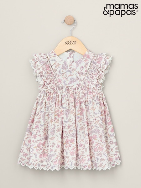 Mamas & Papas Pink 100% Cotton Frill Floral Print Dress (H15876) | 238 LEI