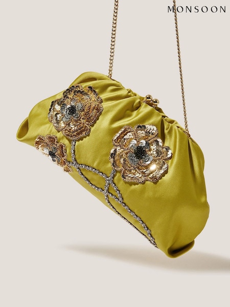 Monsoon Green Sora Embellished Satin Clutch Bag (H15911) | €73